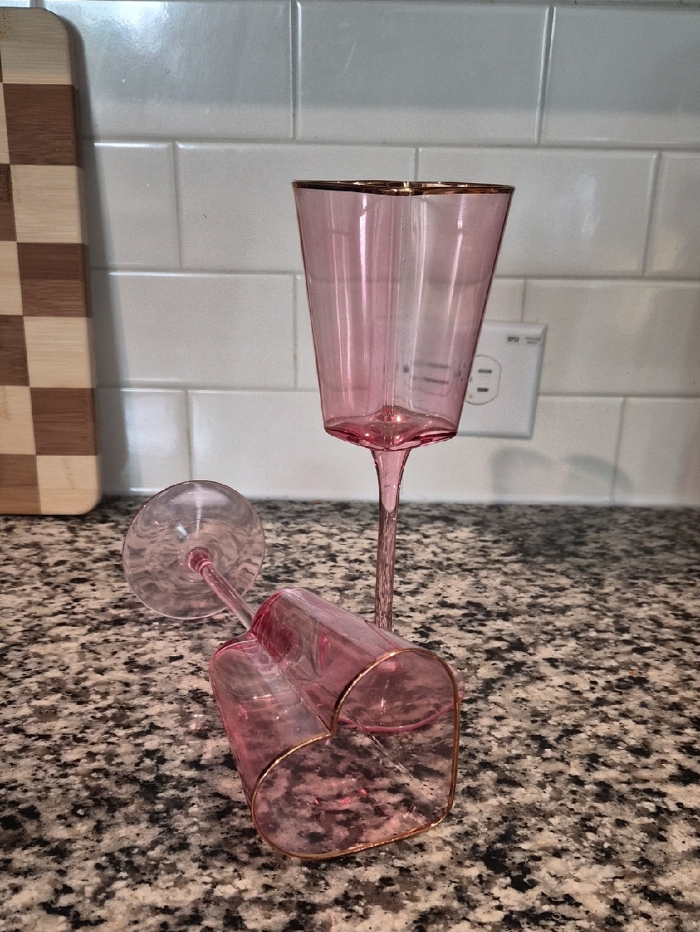 Pink Heart Shaped Gold-Rimmed Wine Glass - Elegant Stemware